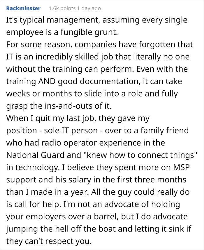 Overworked Employee Quits Because He Wasn't Getting A Fair Wage, Costs The Company $40 Million