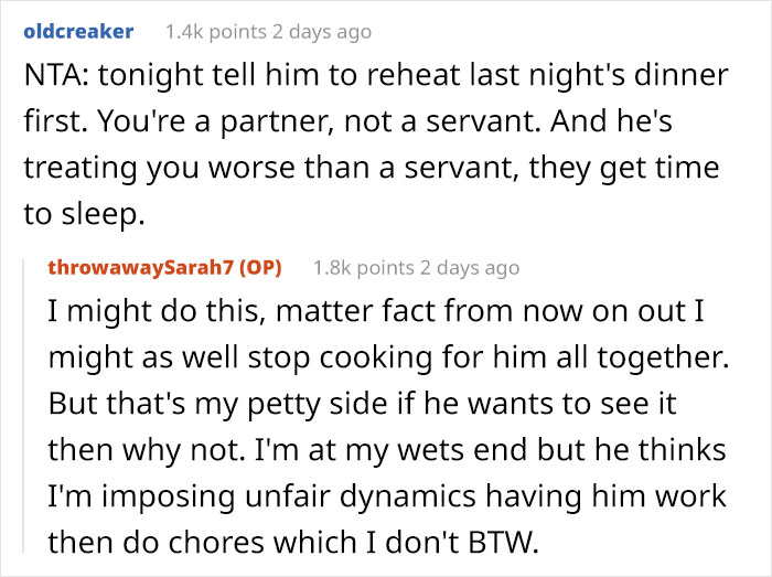 Entitled Husband Won't Reheat Dinner Himself, Wakes Up His Sleeping Wife To Laugh In Her Face
