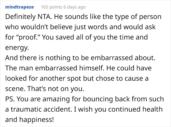 “I Took My Leg Off”: Woman Asks If She Was Wrong To Dramatically Respond To This Man Who Yelled At Her For Parking In A Handicapped Spot “I Took My Leg Off”: Woman Asks If She Was Wrong To Dramatically Respond To This Man Who Yelled At Her For Parking In A Handicapped Spot