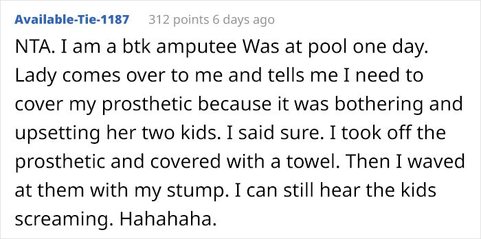 “I Took My Leg Off”: Woman Asks If She Was Wrong To Dramatically Respond To This Man Who Yelled At Her For Parking In A Handicapped Spot “I Took My Leg Off”: Woman Asks If She Was Wrong To Dramatically Respond To This Man Who Yelled At Her For Parking In A Handicapped Spot