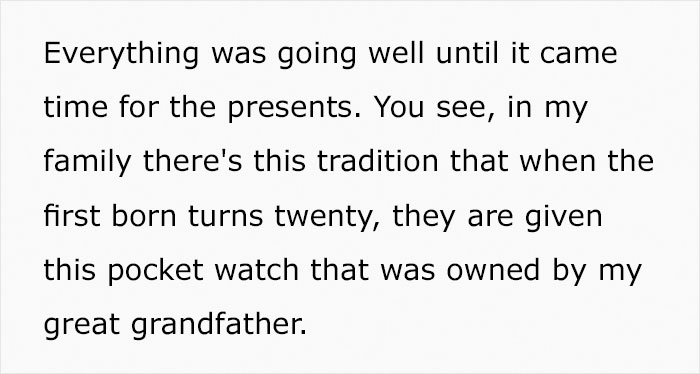 Daughter Wonders If She's A Jerk For Ruining Her Birthday Party Because She Didn't Get Great-Grandfather's Pocket-Watch