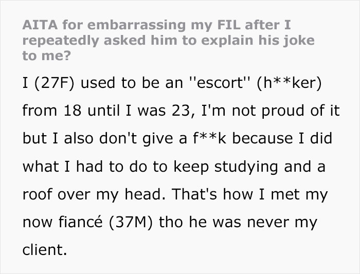 Woman Pretends Not To Get Father-In-Law&rsquo;s Joke About Her Escort Past, Embarrasses Him By Repeatedly Asking Him To Explain It