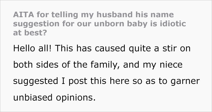 &ldquo;AITA For Telling My Husband His Name Suggestion For Our Unborn Baby Is Idiotic At Best?&rdquo;