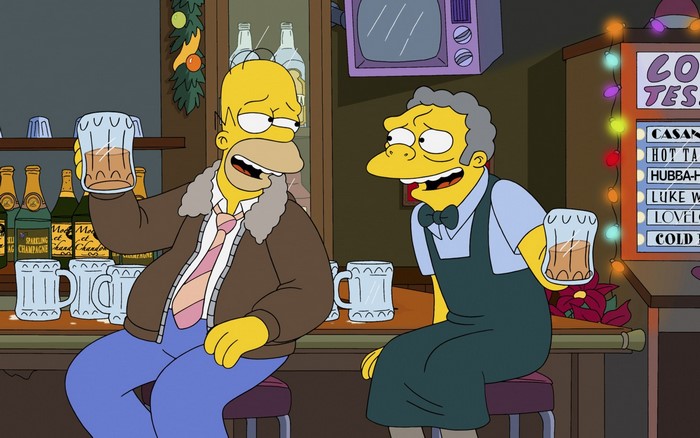 Homer and Moe in a bar from The Simpsons, highlighting small details fans noticed about Homer’s character.