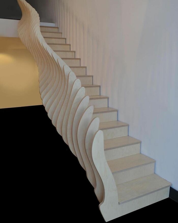 Designed By Sophia Michopoulou, Moiré Ascent Is A Staircase Inspired From The Harmonic Streams And Ethereal Movements For Ethical Office Functionality