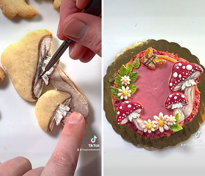 Strawberry Tart Design For A Recipient Who Likes Mushrooms And Butterflies