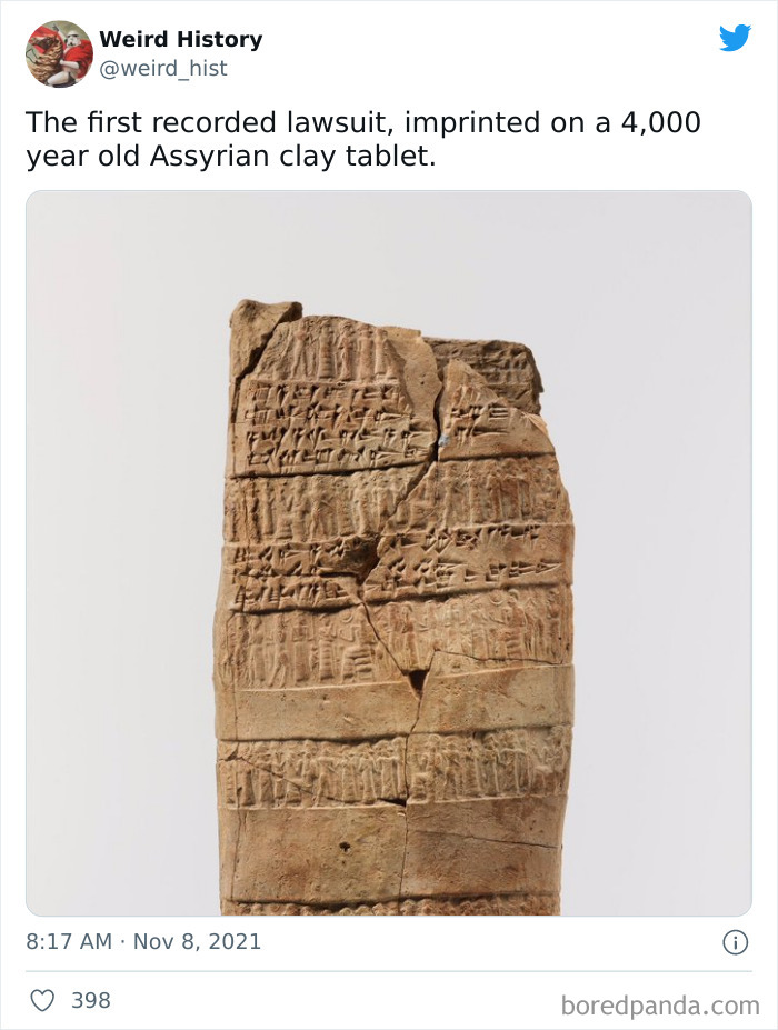 Ancient Assyrian clay tablet showing cuneiform text, illustrating weird history and interesting odd facts.