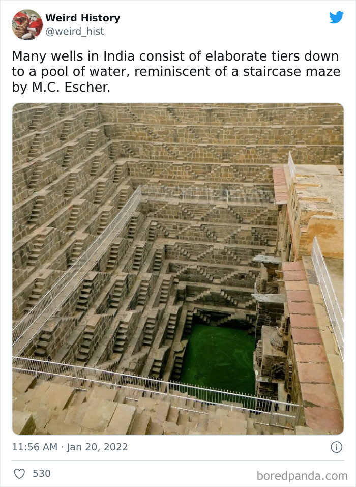 Stepwell in India with elaborate tiers and staircases, showcasing weird history and interesting architectural design.