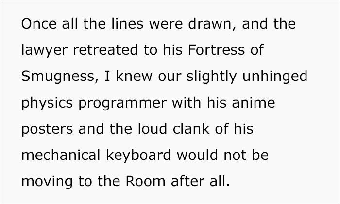 Company Lawyer Throws A Tantrum About People Getting Moved Into His Office Space, Employee Takes Revenge By Seating A Sound Engineer Close By