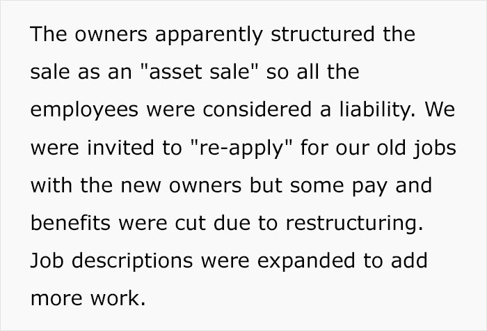 Employees With Specific Knowledge How To Use Their Machines Decide They Won’t Be Reapplying To Their Jobs After New Owners Laid Them Off Employees With Specific Knowledge How To Use Their Machines Decide They Won’t Be Reapplying To Their Jobs After New Owners Laid Them Off