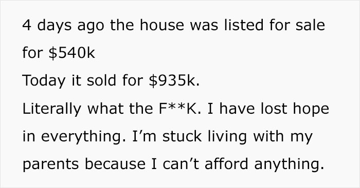 “I’m Stuck Living With My Parents Because I Can’t Afford Anything”: Online Discussion Ensues After Guy Rants About Absurd Housing Prices “I’m Stuck Living With My Parents Because I Can’t Afford Anything”: Online Discussion Ensues After Guy Rants About Absurd Housing Prices