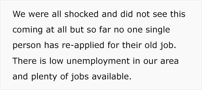 Employees With Specific Knowledge How To Use Their Machines Decide They Won’t Be Reapplying To Their Jobs After New Owners Laid Them Off Employees With Specific Knowledge How To Use Their Machines Decide They Won’t Be Reapplying To Their Jobs After New Owners Laid Them Off