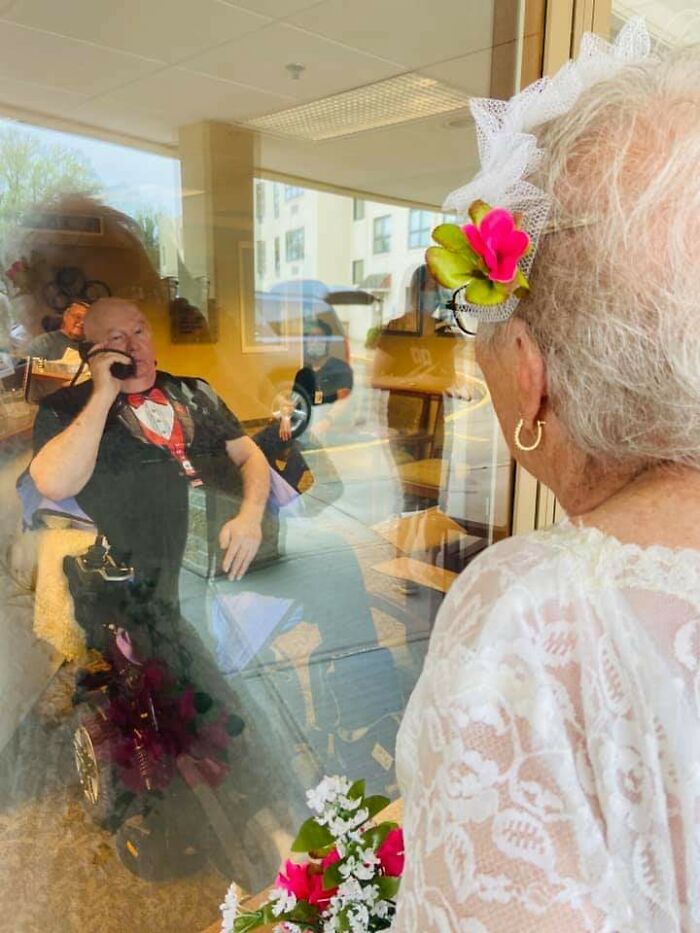 60th Wedding Anniversary During Quarantine. She Wore Her Wedding Dress. He Wore A Tux, Kind Of