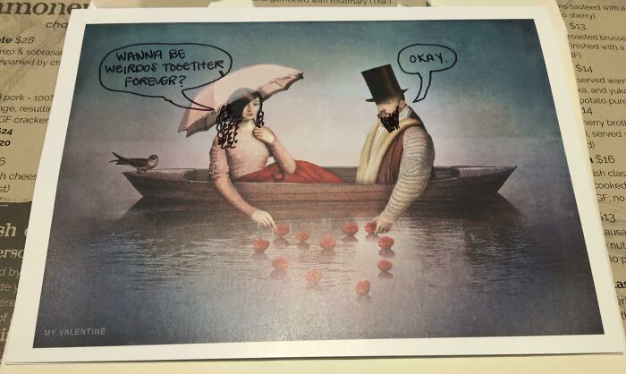 Found This Weird Card At A Local Bookstore And Modified It To Fit My And My Partners’ First Wedding Anniversary