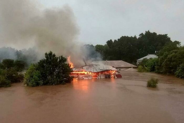 In NSW Australia This Poor Woman's House Burnt Down In A Flood