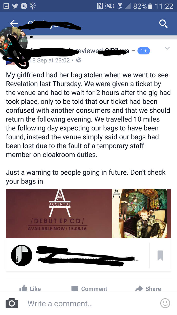 Gig Got Cancelled So This Guy Made A Fake Review For The Venue.