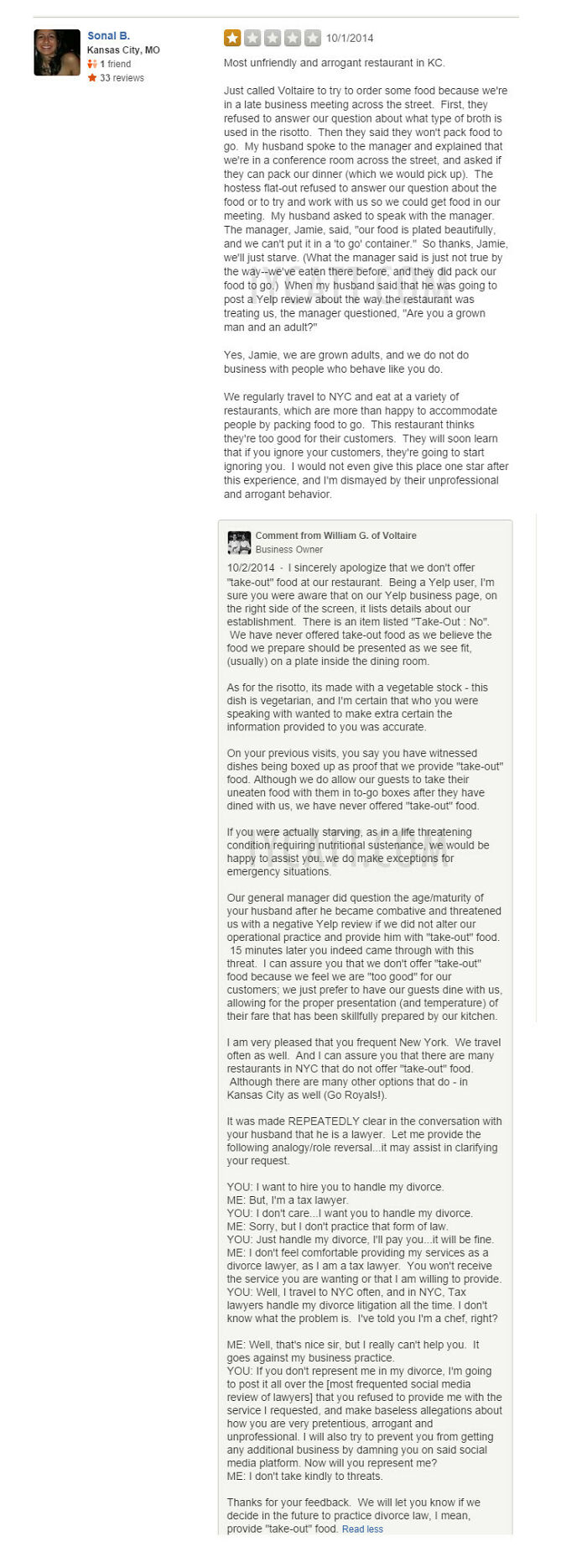 A Restaurant Owner Responds To An Unreasonable Review On Yelp