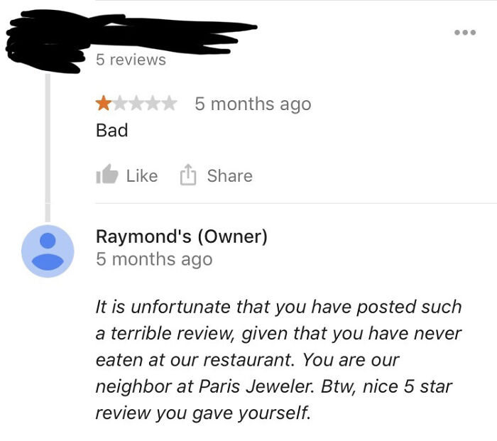 Local Restaurant Exposes A Bad Reviewer