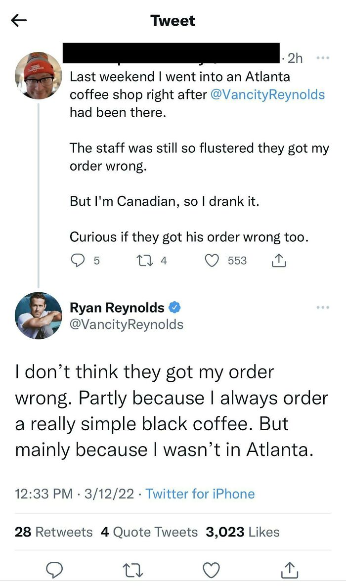 Twitter User Claims They Visited A Coffee Shop Just After Ryan Reynolds Left. A Trustworthy Source Then Responds To Debunk It.
