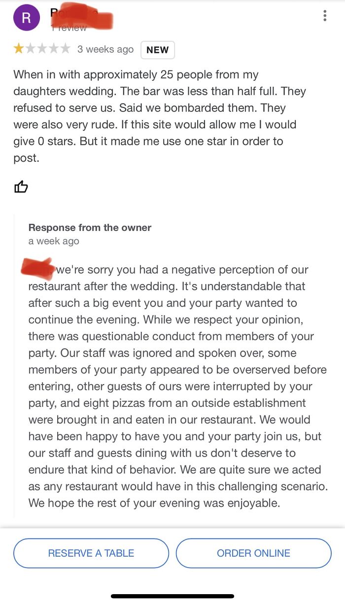 Dude Forgot To Mention His Drunk And Disorderly Friends And The Eight Pizzas They Brought To This Restaurant In His Review.