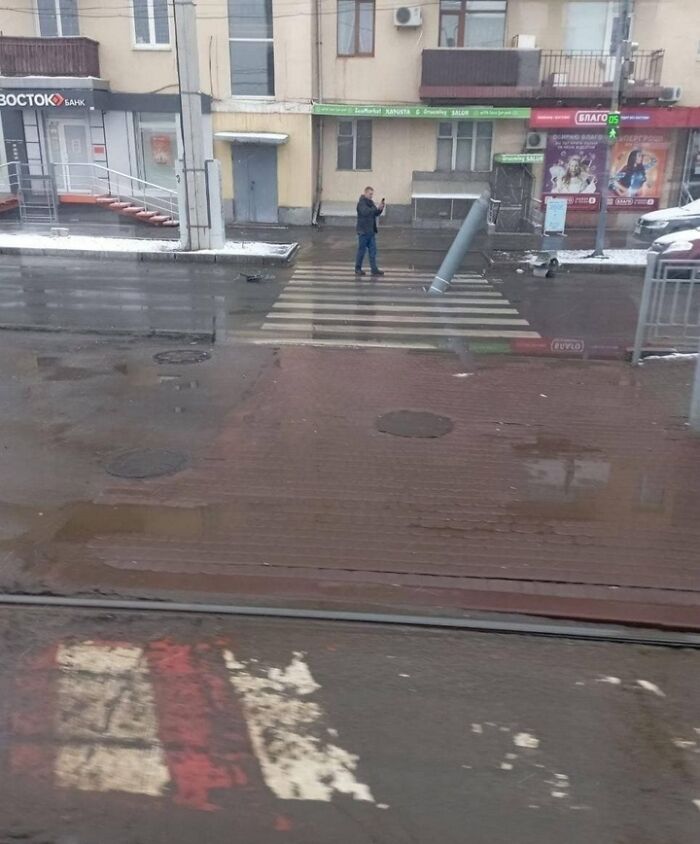 A Missile Booster Stuck In A Crosswalk At Kharkiv's Kinniy Rynok. Used To Buy Sausage There, S**t's Crazy