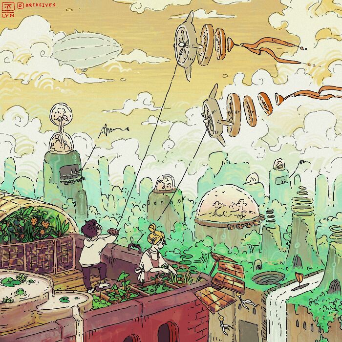 Solarpunk Rooftop Gardening - Concept Art By Me