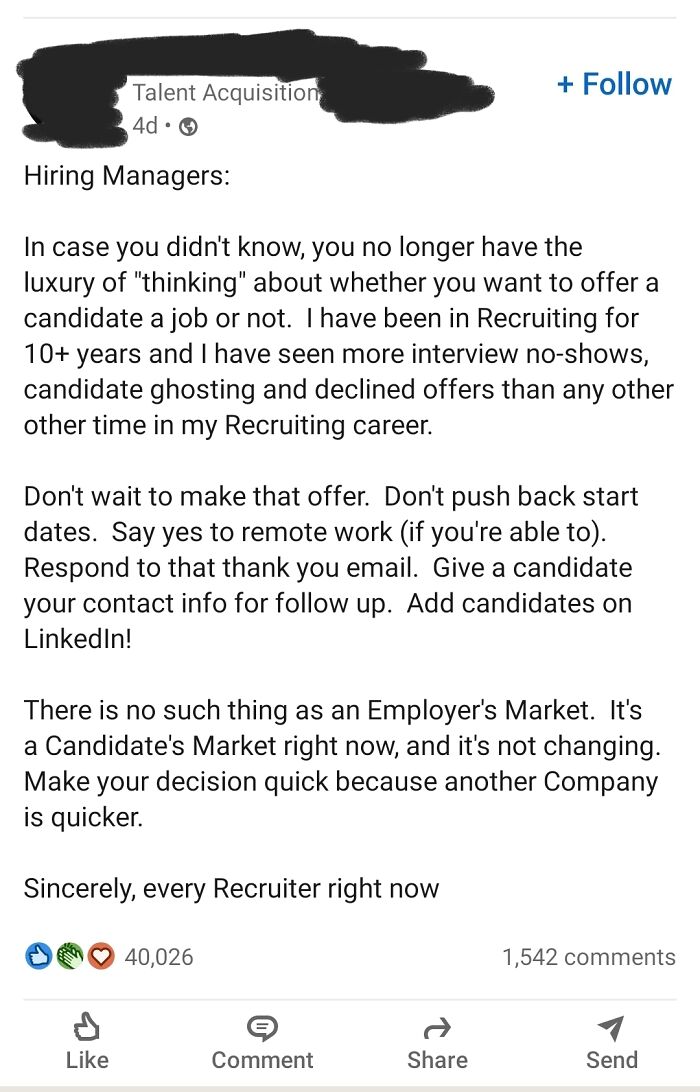 Hiring Managers: You No Longer Have The Luxury Of "Thinking" About Whether You Want To Offer A Candidate A Job Or Not