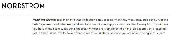 Pretty Cool Of Nordstrom To Add This To Their Job Listing. This Should Encourage You To Apply For Positions That You Don't Think You're A 100% Match For