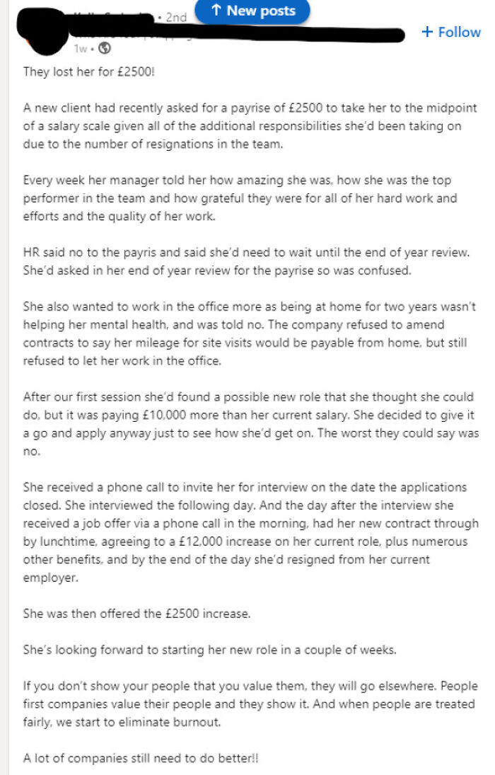 This Company Could've Spent $2,500 To Keep Their "Top Performer." Instead, She Gets A $12,000 Pay Raise Elsewhere. Good For Her!