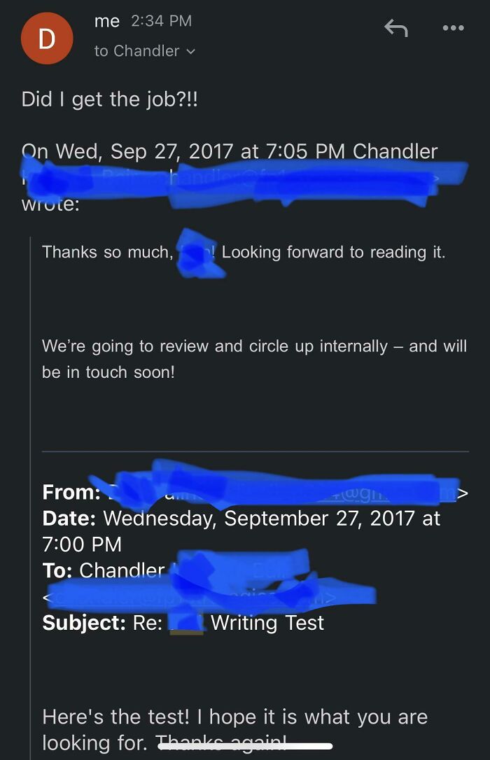 I Did A Stupid Writing Test For This Company Four Years Ago That Never Got Back To Me. I Decided To Follow Up