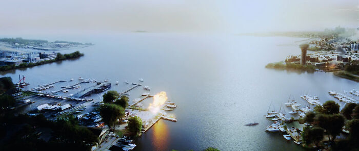 In Dawn Of The Dead [2004] You Can See The Island The Survivors Are Heading To On The Horizon In This Brief Bird's Eye View Shot