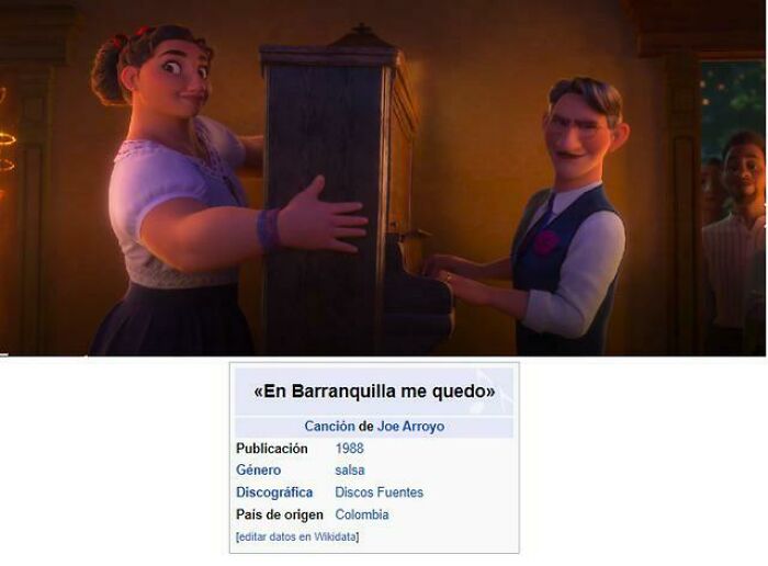 In Encanto (2021) When Abuela Ask For Music And Agustin Play The Piano Riff, It’s The Beginning Of En Barranquilla Me Quedo, A Famous Salsa Song By Colombian Joe Arroyo