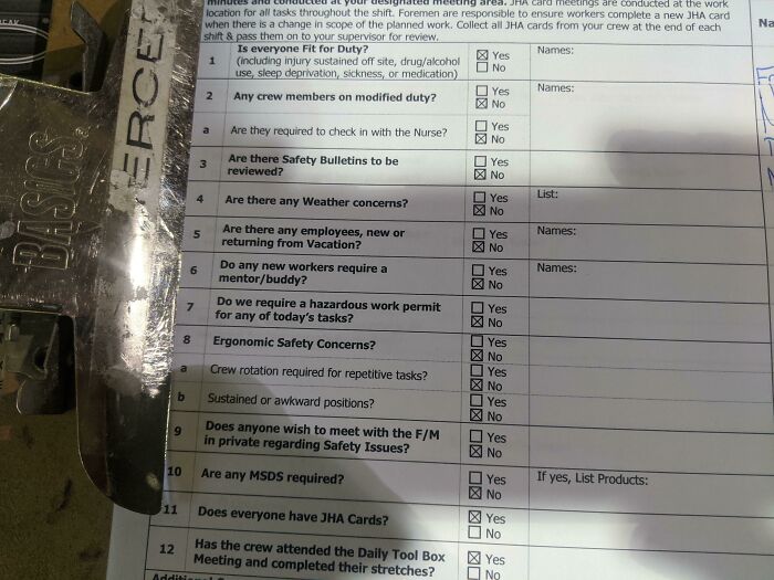 Our Toolbox Sheets Come Pre-Filled Out. Everyone Is Fit For Duty, All The Time, No Matter What