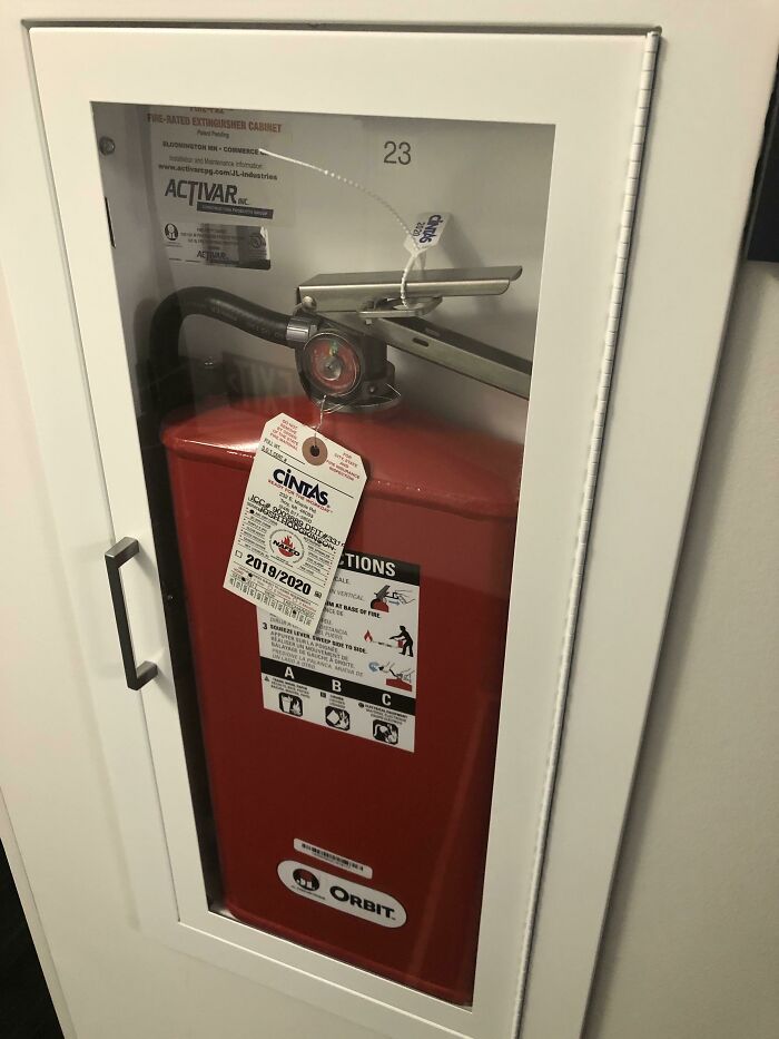 This Fire Extinguisher Is Flat Instead Of Round To Fit Into The Wall Better At My Hotel