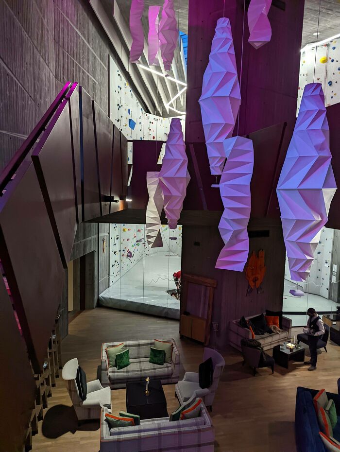 My Hotel Has A Massive Climbing Wall In The Lobby