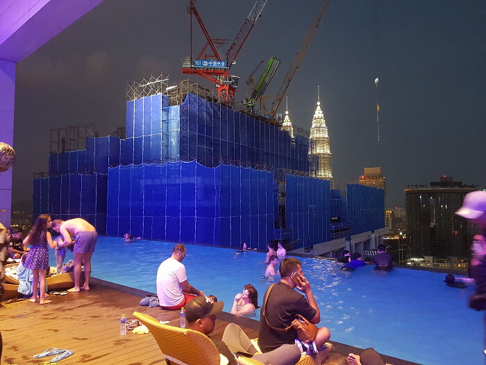 Went To A Swimming Pool That Has A Great View Of The Twin Towers