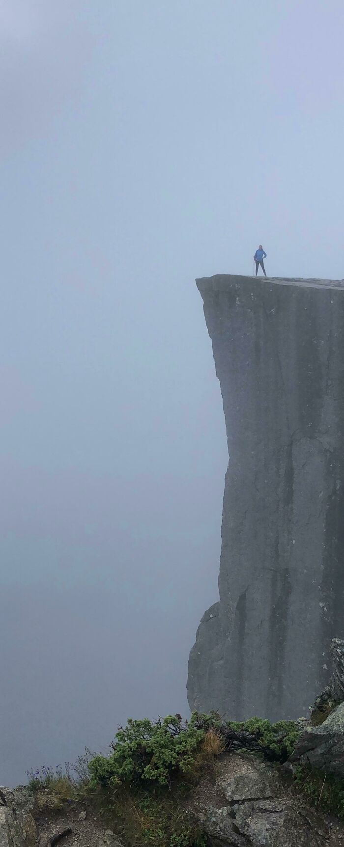 Traveled To Norway From Florida, Spent 4 Hours Climbing Pulpit Rock In 40 Degree Weather With Rain To Be Blessed With This