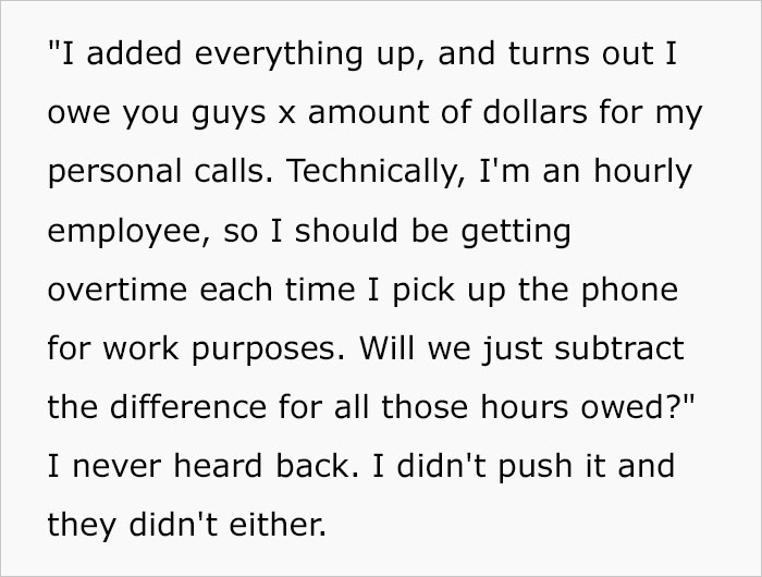This Boss Wished His Employee To Pay For Personal Calls, Received A Requirement To Pay For Overtime Hours