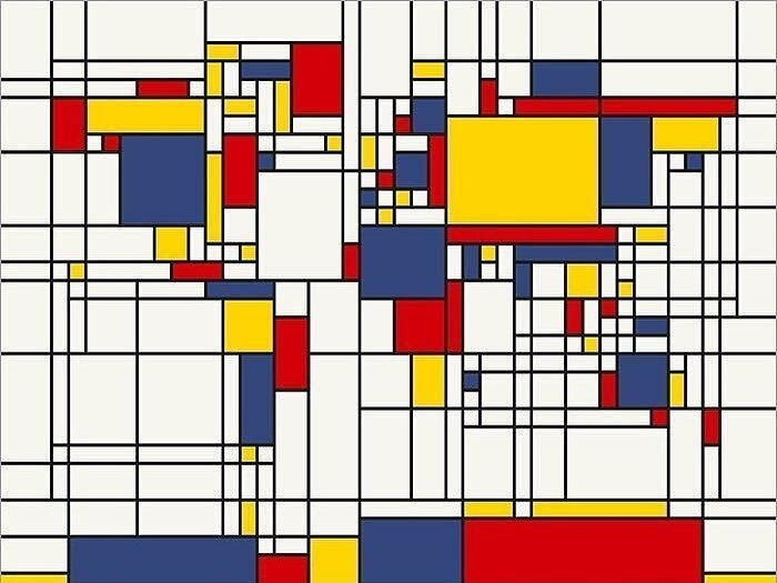 Abstract Map Of The World In The Style Of Piet Mondrian