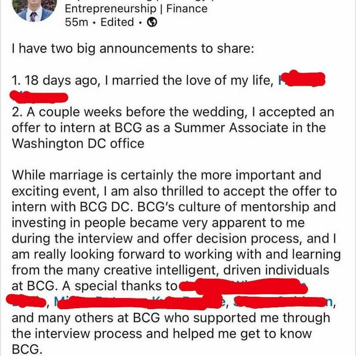 Announcing Your Marriage And Internship In One Post #linkedinflex