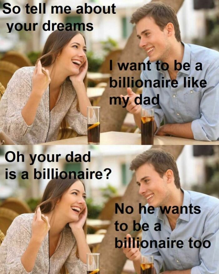 A couple sharing a laugh over a meme about underpaid employees and ambition.