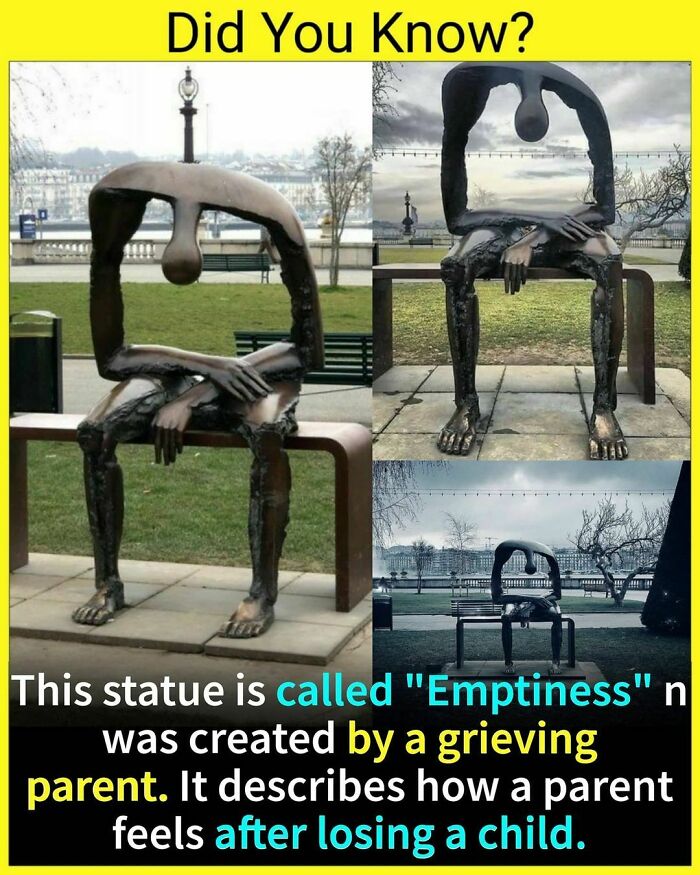 Sculpture called Emptiness representing grief of a parent after losing a child shared as unknown facts daily.