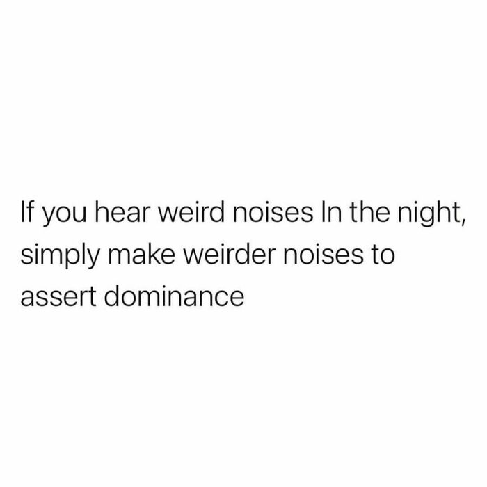 Millennial meme text: "If you hear weird noises in the night, simply make weirder noises to assert dominance."