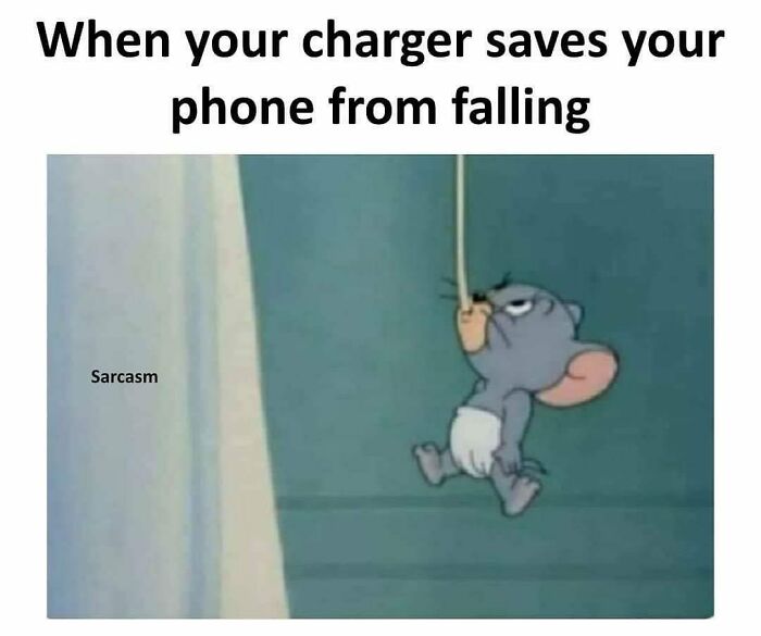 Tom and Jerry meme humorously depicts a relatable phone charging situation, highlighting sarcasm.