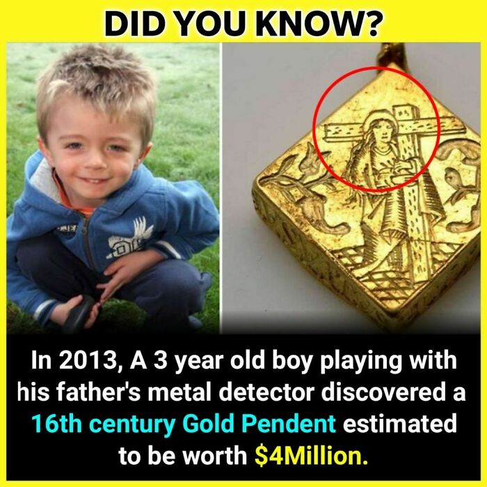 Young boy discovered a 16th century gold pendant worth 4 million using his father’s metal detector unknown facts daily.