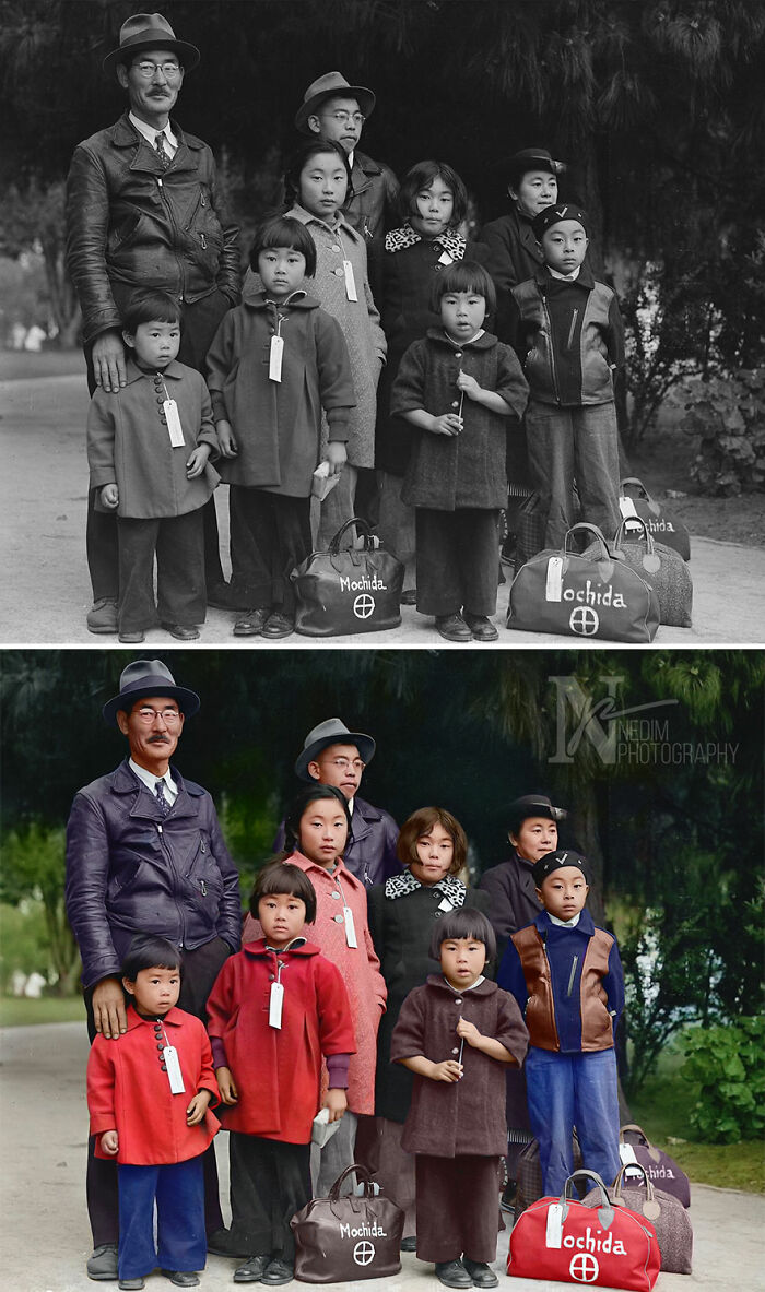 Hayward, California. Members Of The Mochida Family Awaiting The Evacuation Bus. Identification Tags Are Used To Aid In Keeping The Family Unit Intact During All Phases Of Evacuation