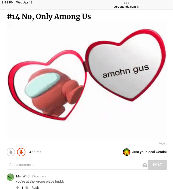 Recent Among Us Spam Post… Somebody Said Exactly What I Was Thinking. Check This Out In The “Cursed Panoramas” Article.