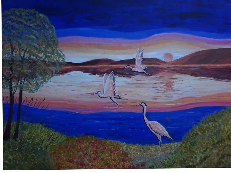 Herons At Sunset