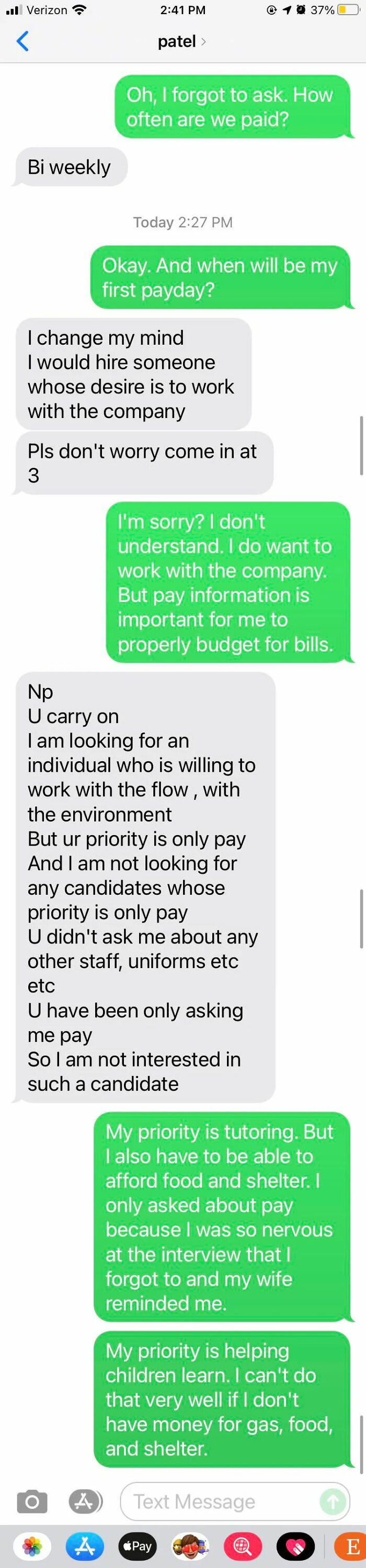 A Text Conversation I Had The Day I Was Supposed To Go Sign New Hire Paperwork