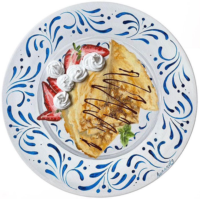 This Ukrainian Artist Paints Vintage Plates With 3D Food Of All Kinds (35 Pics)